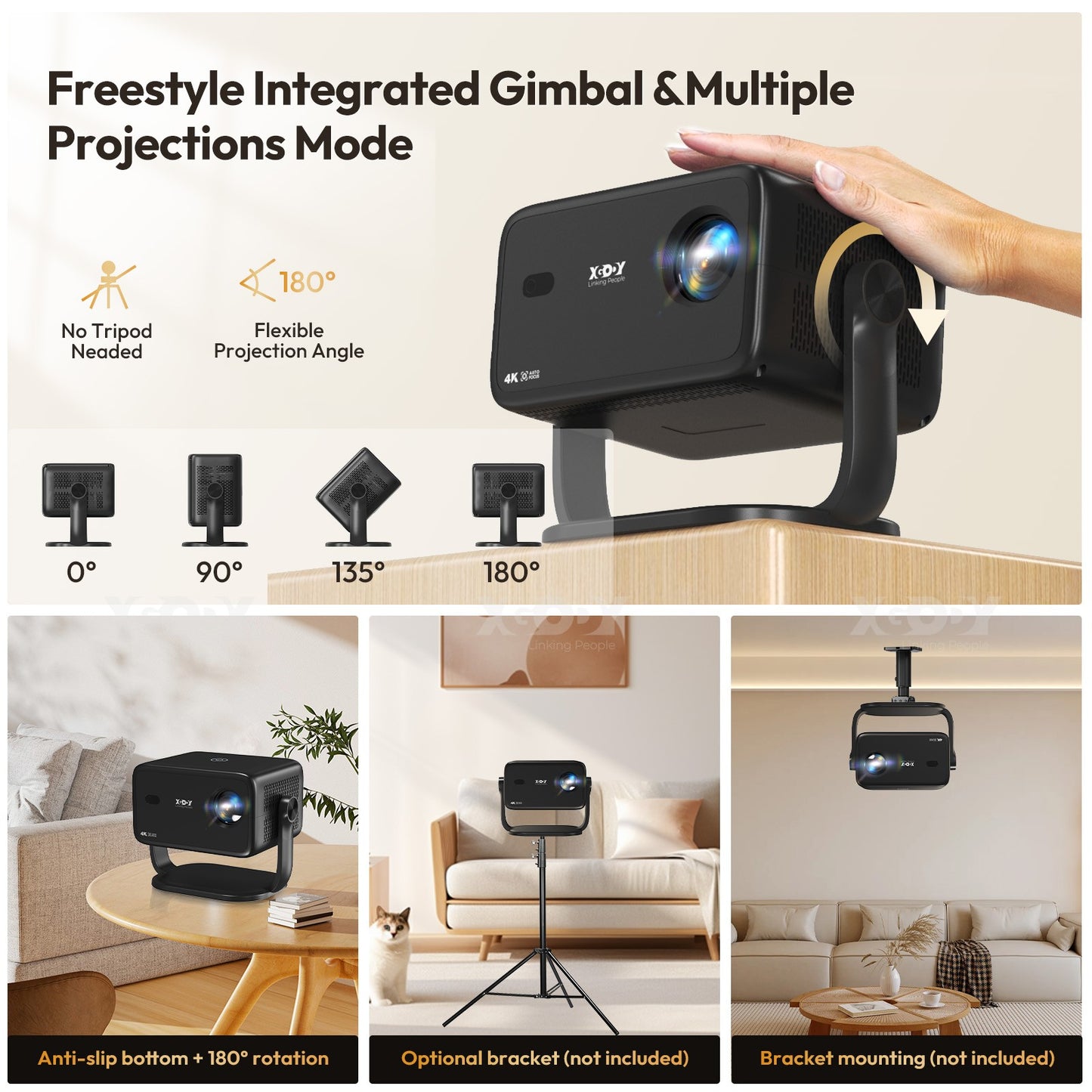 4K Smart Projector 18000 Lumen LED 1080P Wifi Bluetooth UHD Home Theater US