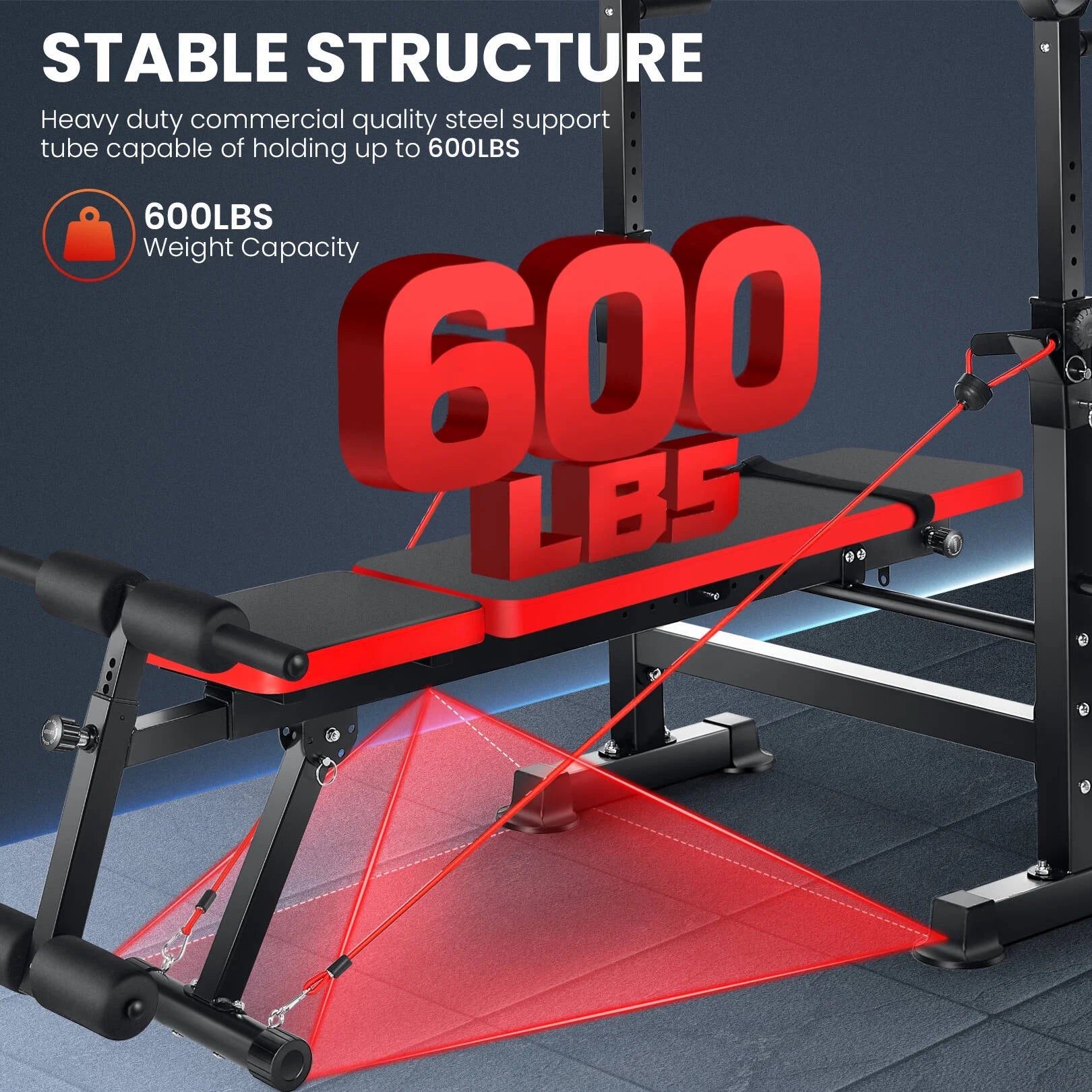 6-In-1 Adjustable Weight Bench Set Bench Press with Squat Barbell Rack/Removable Foot Catch/Rowing Set Ideal for Incline, Flat, Decline, and Sit up Full Body Exercise Equipment